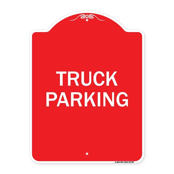 Designer Series Sign Truck Sign Truck Parking, Red & White Aluminum Sign, 18" x 24", RW-1824-22785